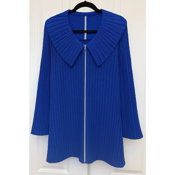 Chico's Travelers Textured Crinkle Jacket Asymmetrical Zipper Size 2 (L/12) Colb - Picture 2 of 7